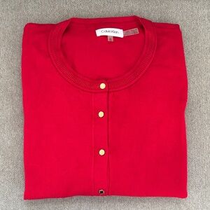 Calvin Klein Vibrant Red Sweater with Gold Accents